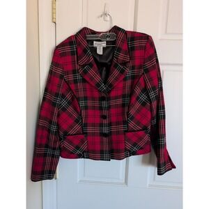 Pendleton Womens 3 Button Red Plaid Blazer Size 12P 100% Wool Jacket USA